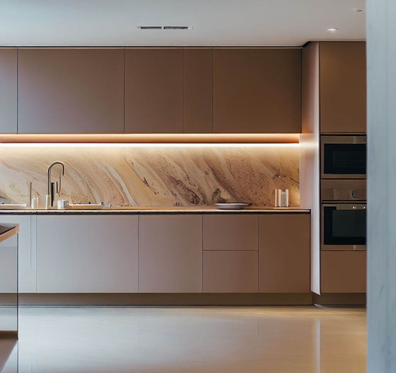 Cocina moderna y minimalista con gabinetes modernos color dunas